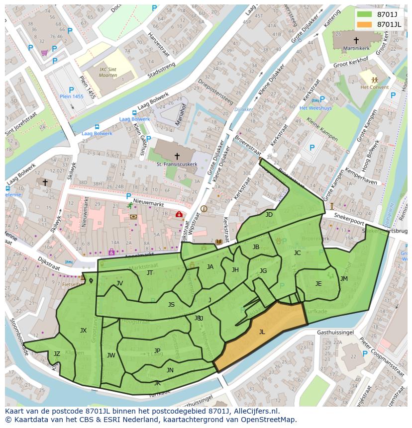 Afbeelding van het postcodegebied 8701 JL op de kaart.