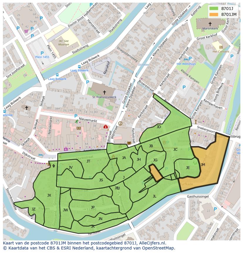 Afbeelding van het postcodegebied 8701 JM op de kaart.