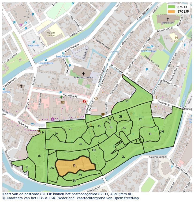Afbeelding van het postcodegebied 8701 JP op de kaart.