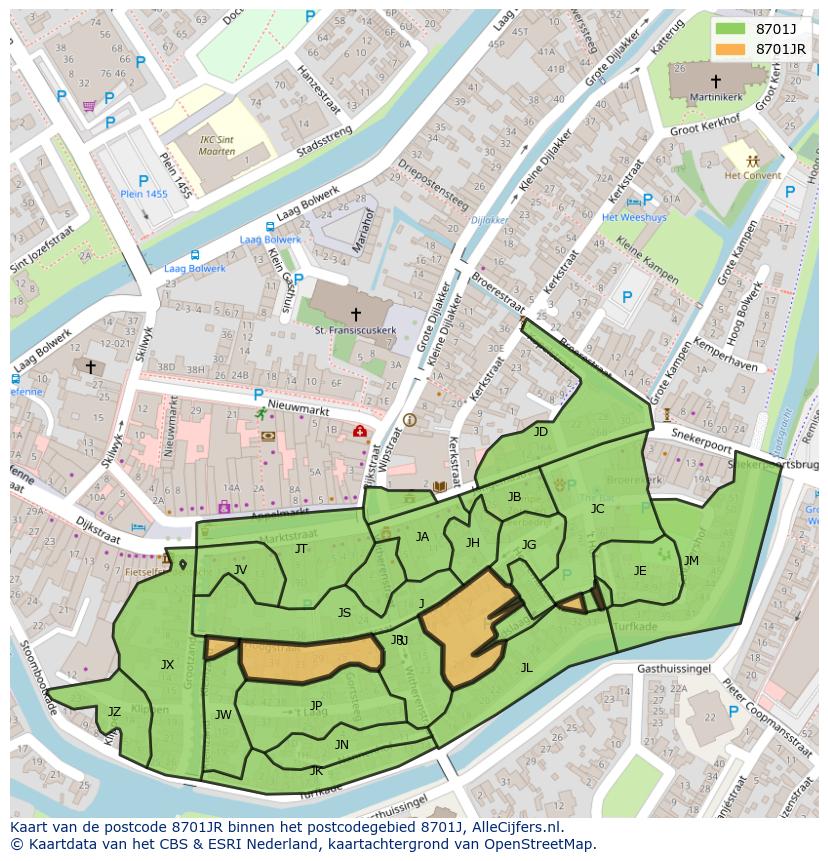 Afbeelding van het postcodegebied 8701 JR op de kaart.