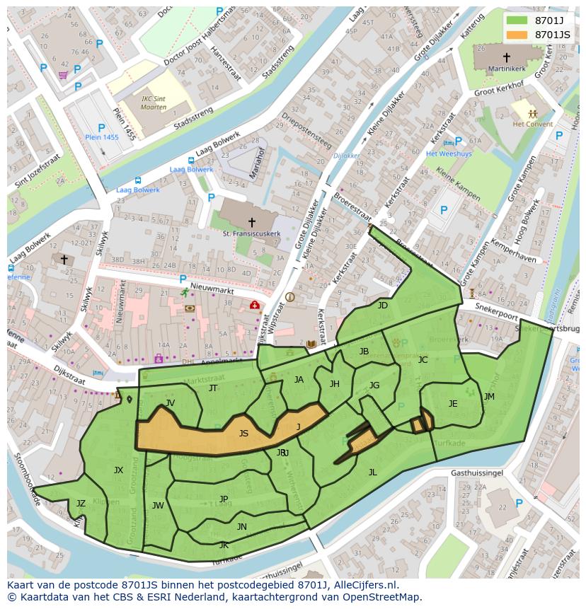 Afbeelding van het postcodegebied 8701 JS op de kaart.