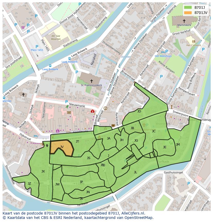 Afbeelding van het postcodegebied 8701 JV op de kaart.
