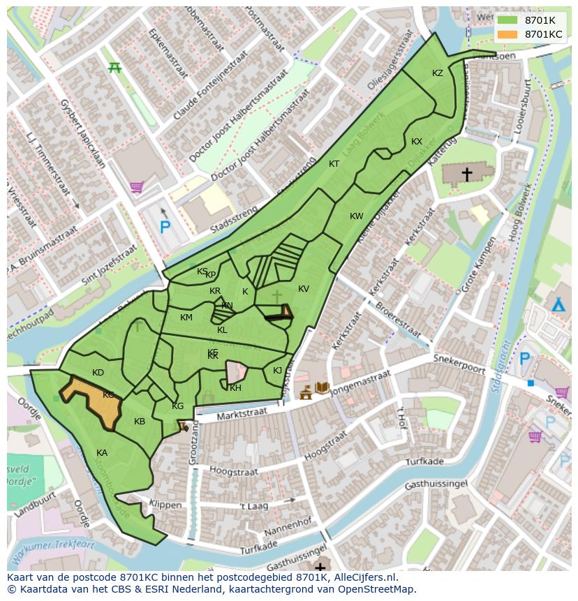 Afbeelding van het postcodegebied 8701 KC op de kaart.
