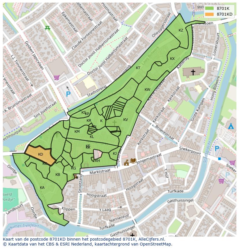 Afbeelding van het postcodegebied 8701 KD op de kaart.