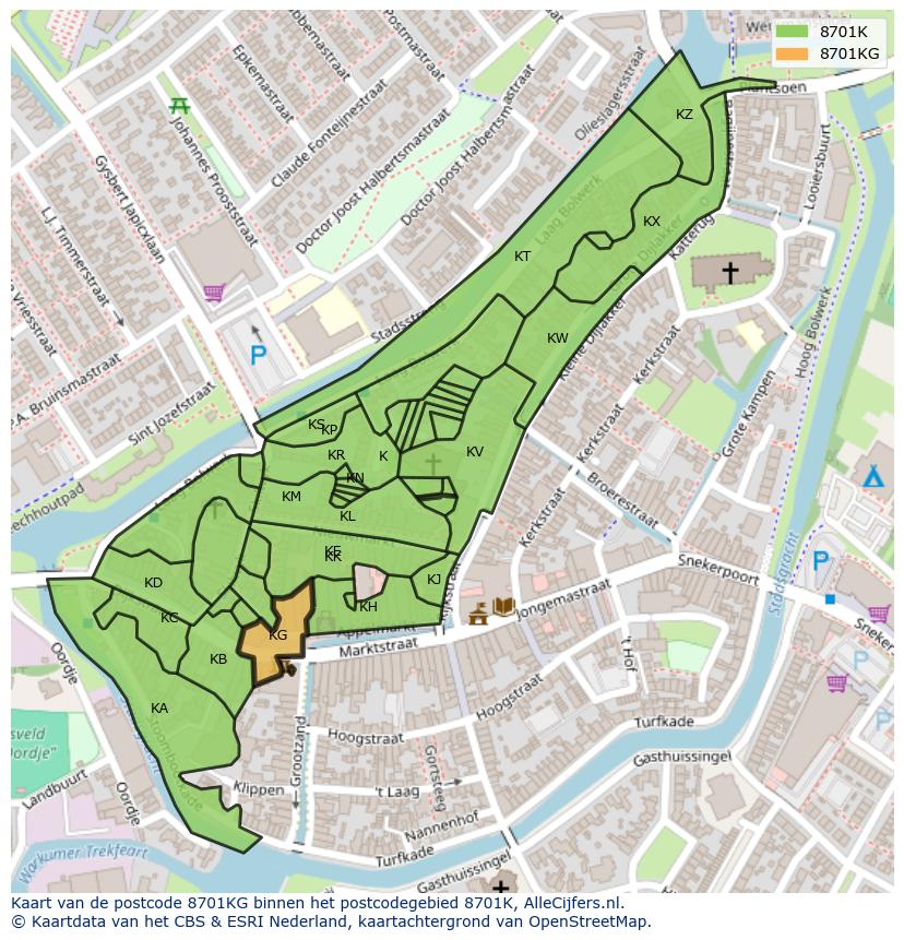 Afbeelding van het postcodegebied 8701 KG op de kaart.