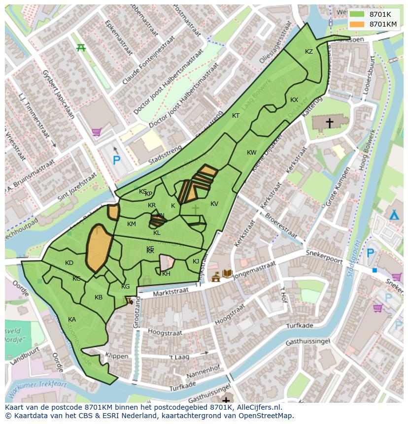 Afbeelding van het postcodegebied 8701 KM op de kaart.