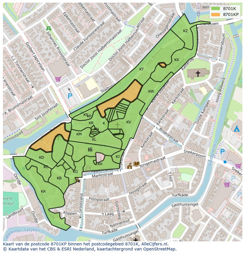 Afbeelding van het postcodegebied 8701 KP op de kaart.