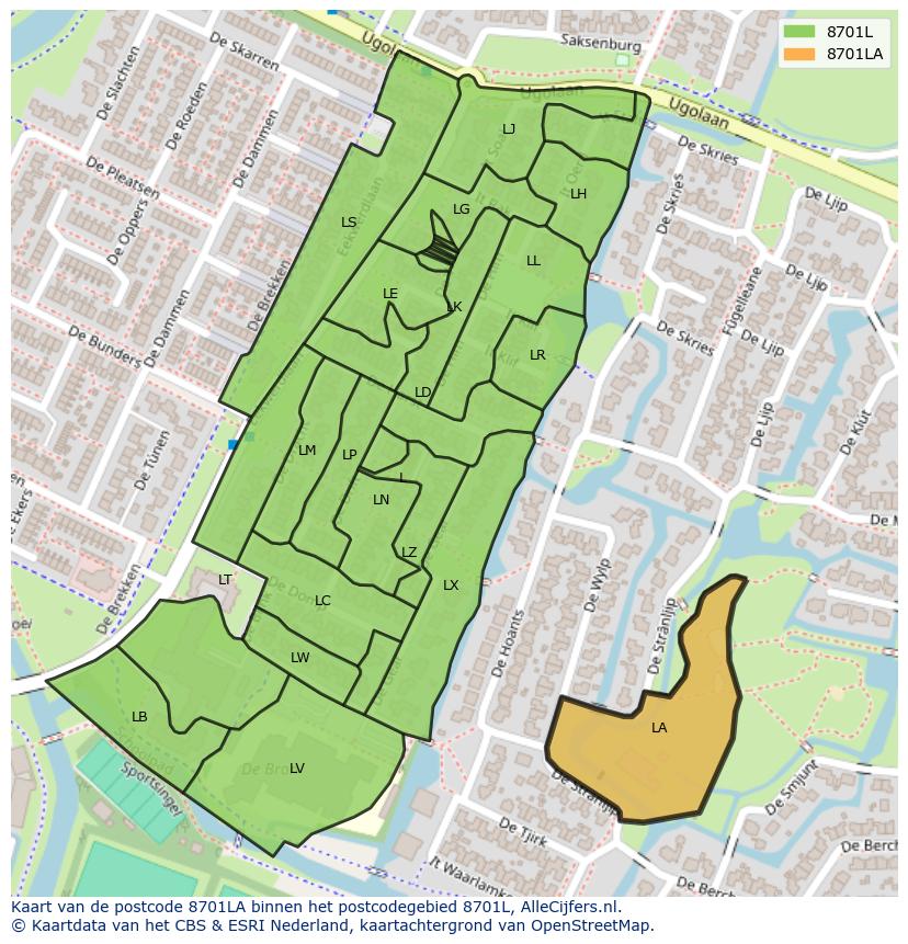 Afbeelding van het postcodegebied 8701 LA op de kaart.