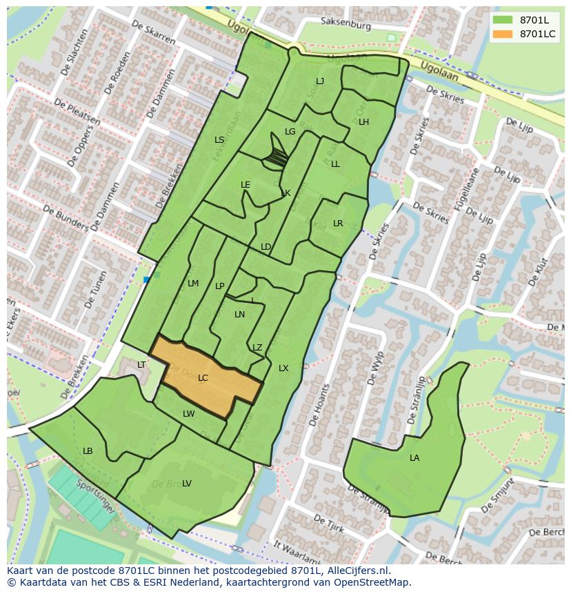 Afbeelding van het postcodegebied 8701 LC op de kaart.