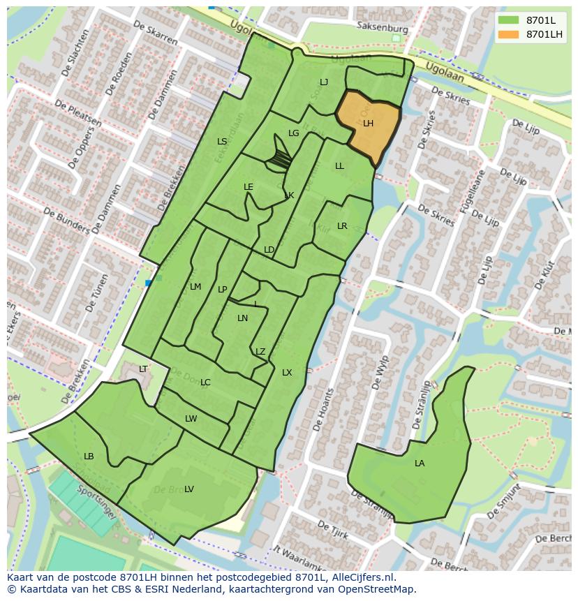 Afbeelding van het postcodegebied 8701 LH op de kaart.