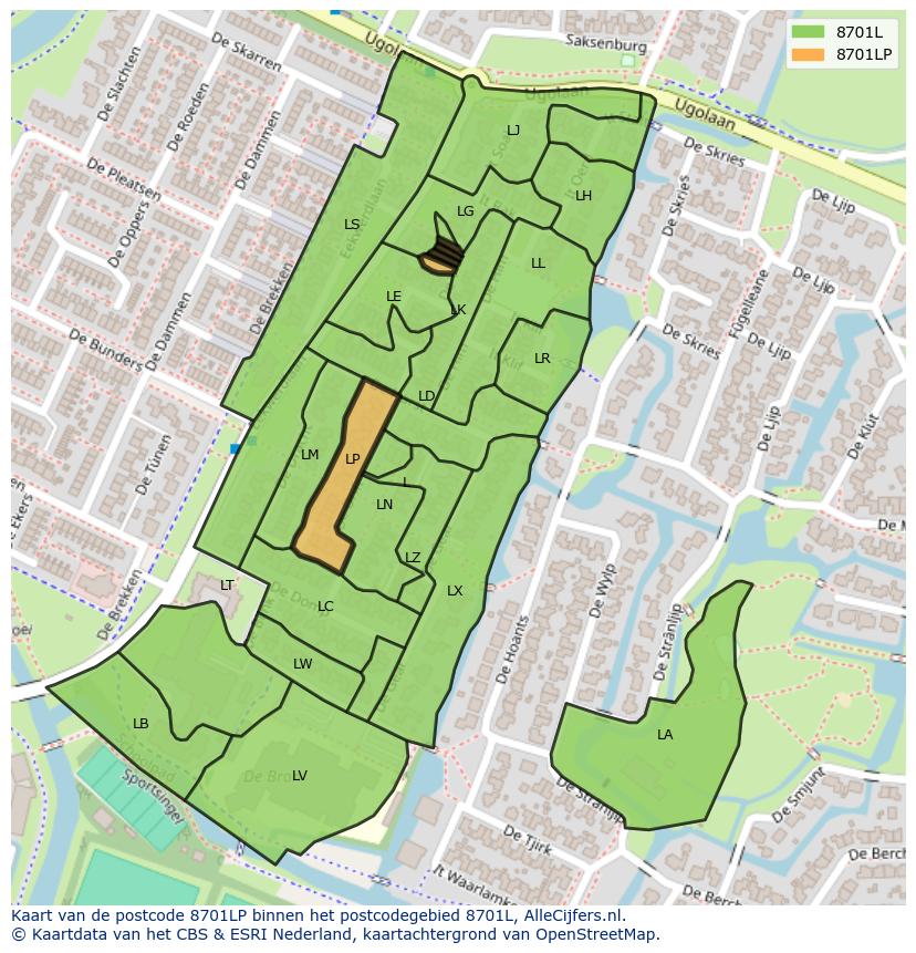 Afbeelding van het postcodegebied 8701 LP op de kaart.