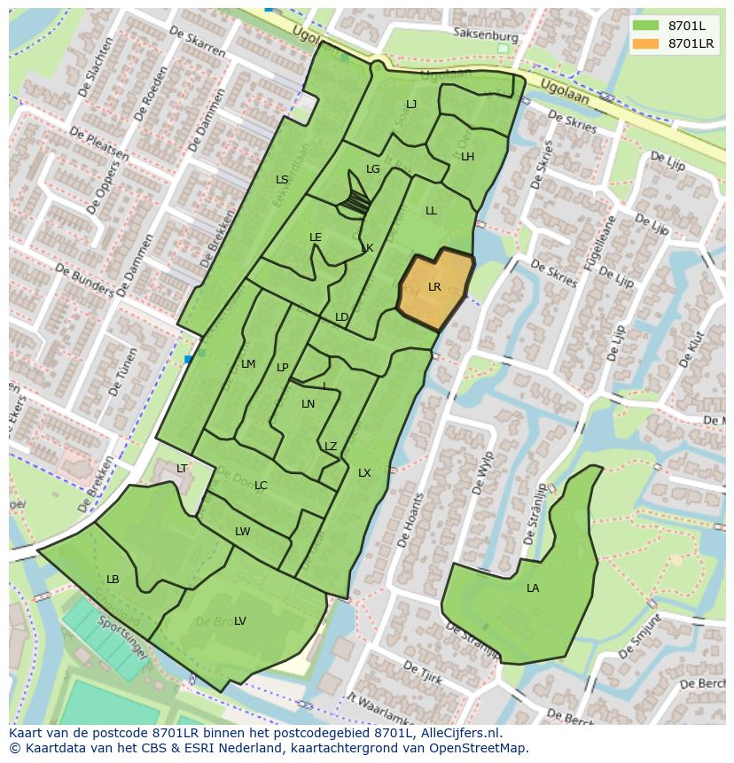 Afbeelding van het postcodegebied 8701 LR op de kaart.