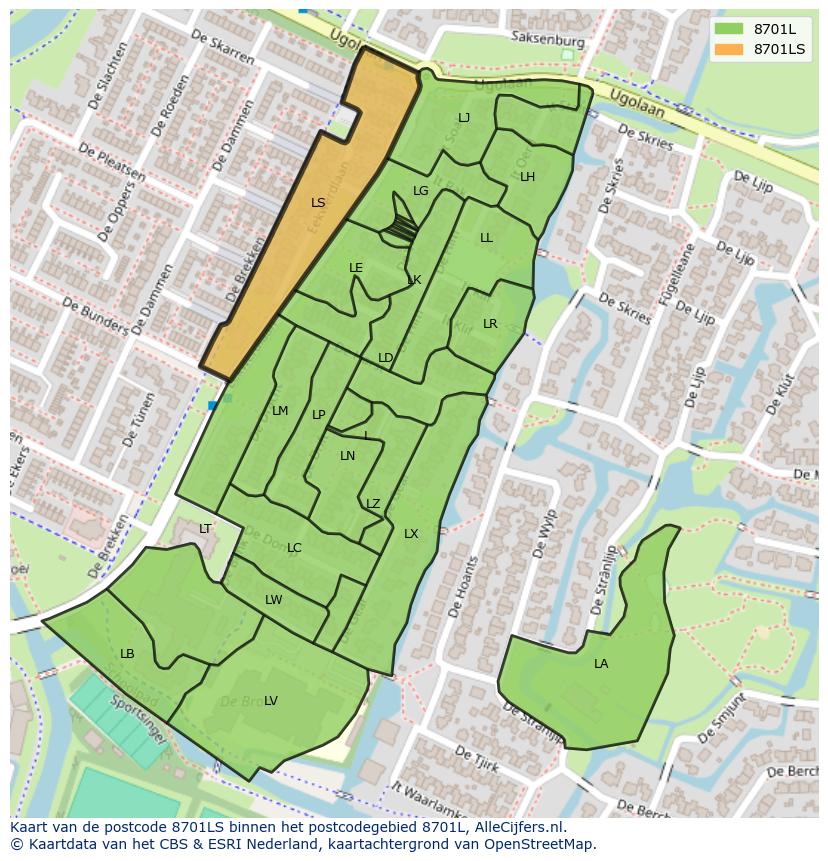 Afbeelding van het postcodegebied 8701 LS op de kaart.