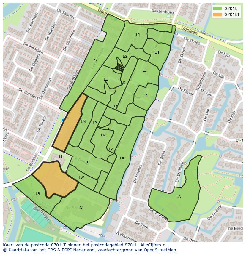 Afbeelding van het postcodegebied 8701 LT op de kaart.