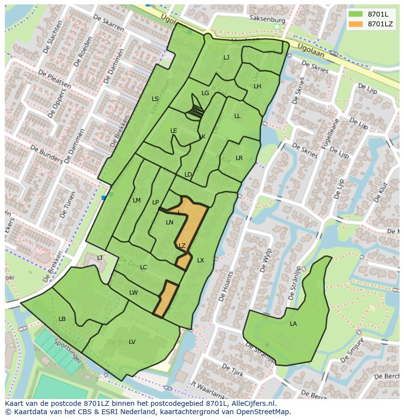 Afbeelding van het postcodegebied 8701 LZ op de kaart.