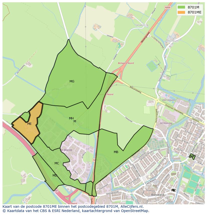 Afbeelding van het postcodegebied 8701 ME op de kaart.
