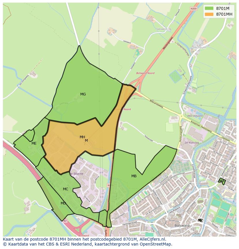 Afbeelding van het postcodegebied 8701 MH op de kaart.