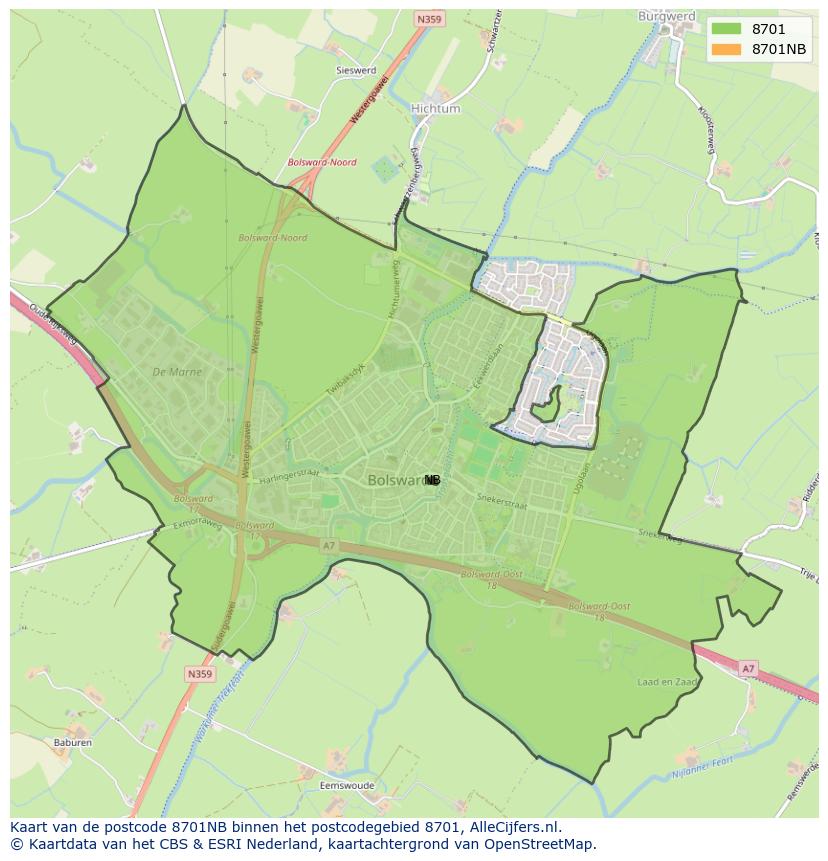 Afbeelding van het postcodegebied 8701 NB op de kaart.