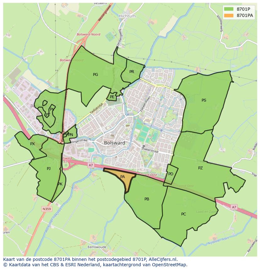 Afbeelding van het postcodegebied 8701 PA op de kaart.