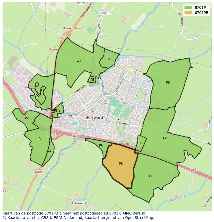 Afbeelding van het postcodegebied 8701 PB op de kaart.