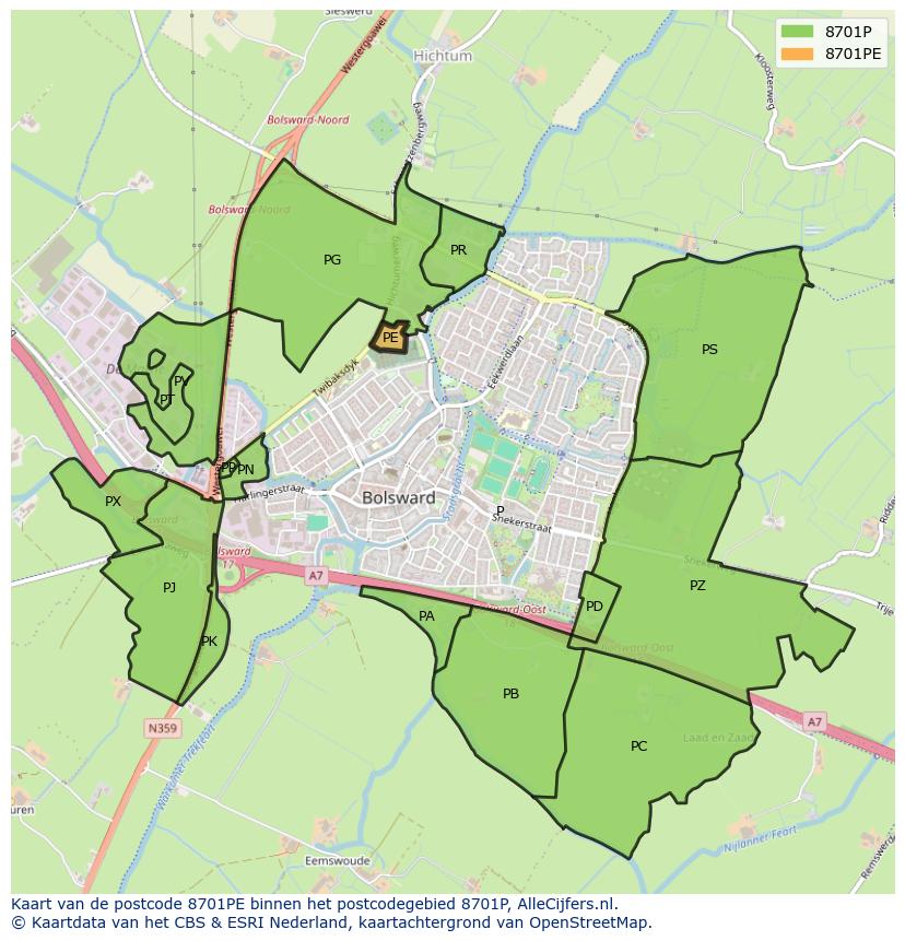 Afbeelding van het postcodegebied 8701 PE op de kaart.