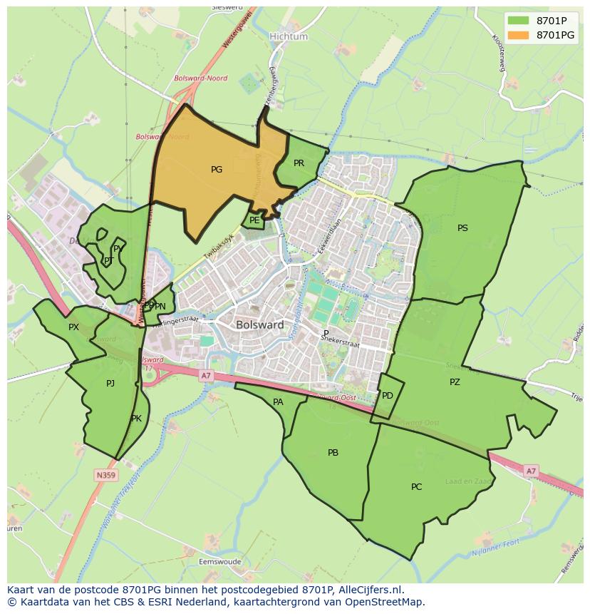 Afbeelding van het postcodegebied 8701 PG op de kaart.