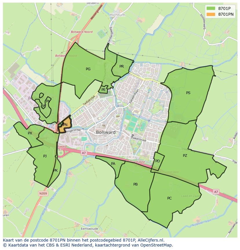 Afbeelding van het postcodegebied 8701 PN op de kaart.
