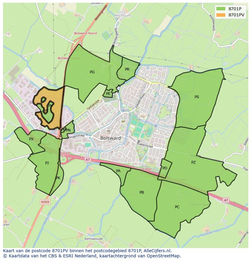 Afbeelding van het postcodegebied 8701 PV op de kaart.