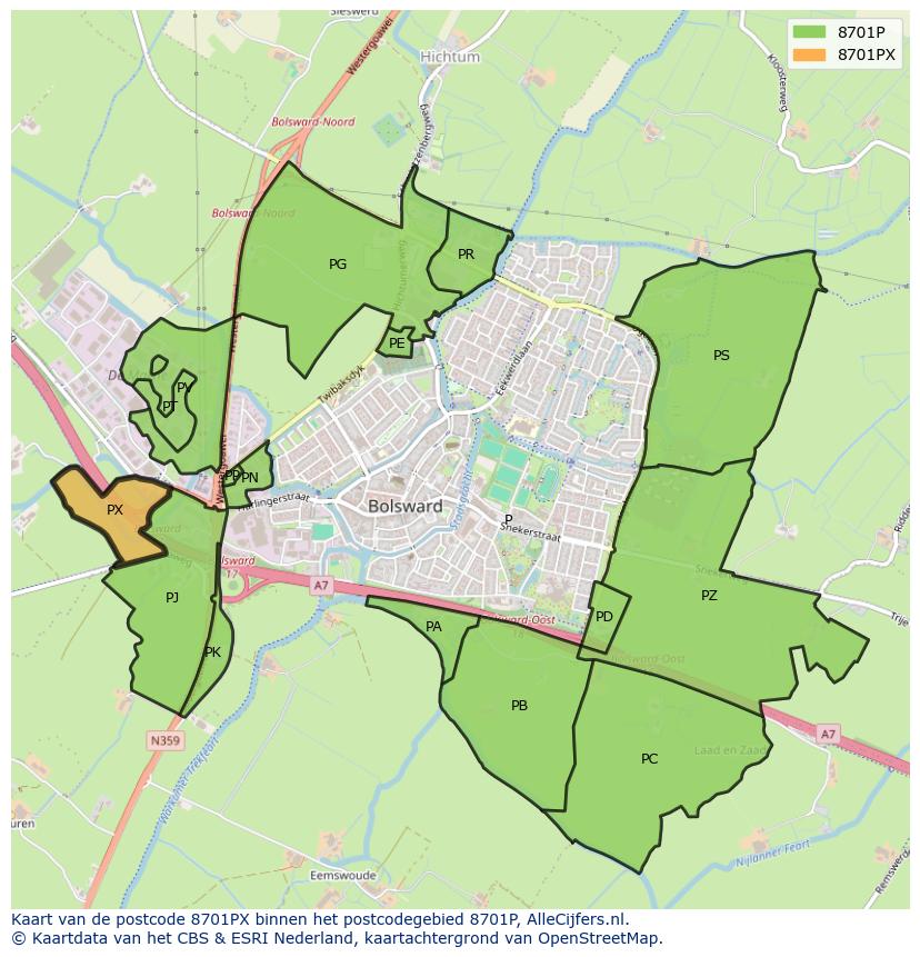 Afbeelding van het postcodegebied 8701 PX op de kaart.