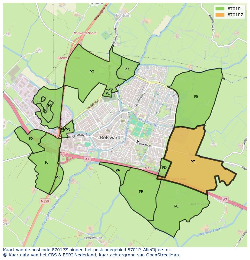 Afbeelding van het postcodegebied 8701 PZ op de kaart.