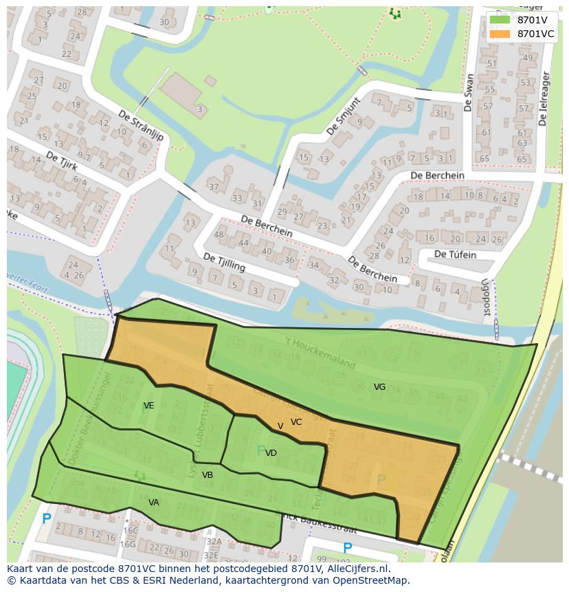 Afbeelding van het postcodegebied 8701 VC op de kaart.