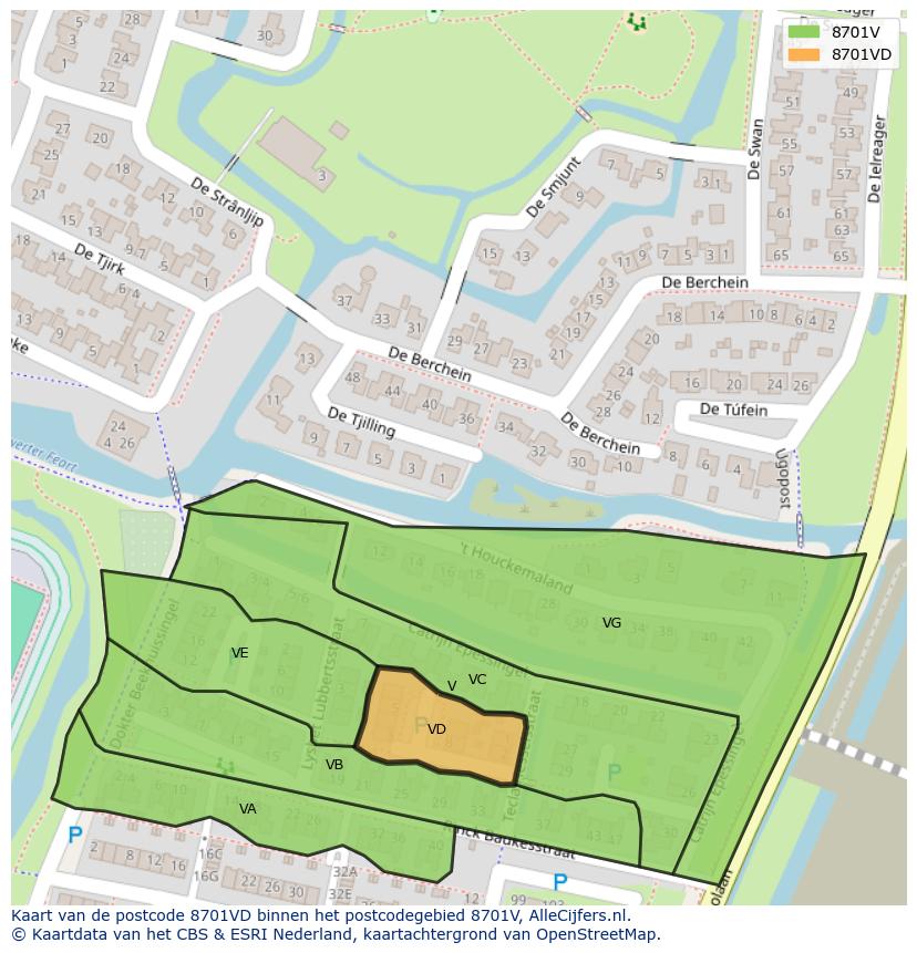 Afbeelding van het postcodegebied 8701 VD op de kaart.