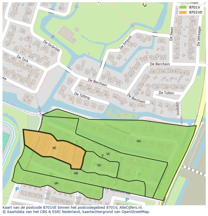 Afbeelding van het postcodegebied 8701 VE op de kaart.
