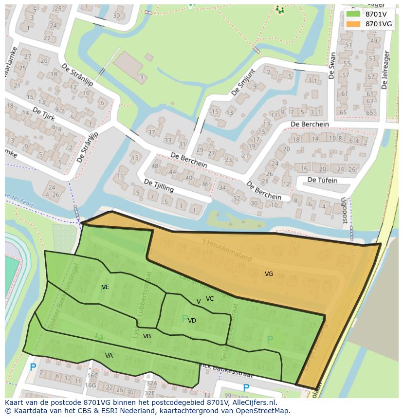 Afbeelding van het postcodegebied 8701 VG op de kaart.