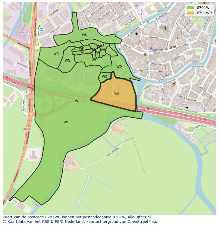 Afbeelding van het postcodegebied 8701 WB op de kaart.