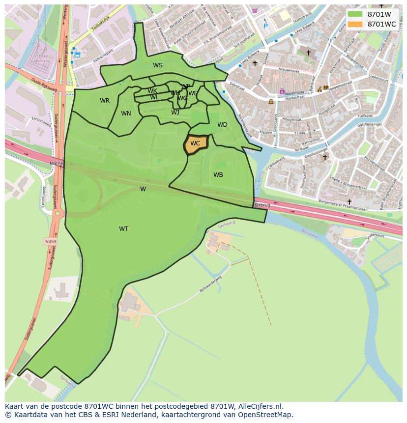 Afbeelding van het postcodegebied 8701 WC op de kaart.