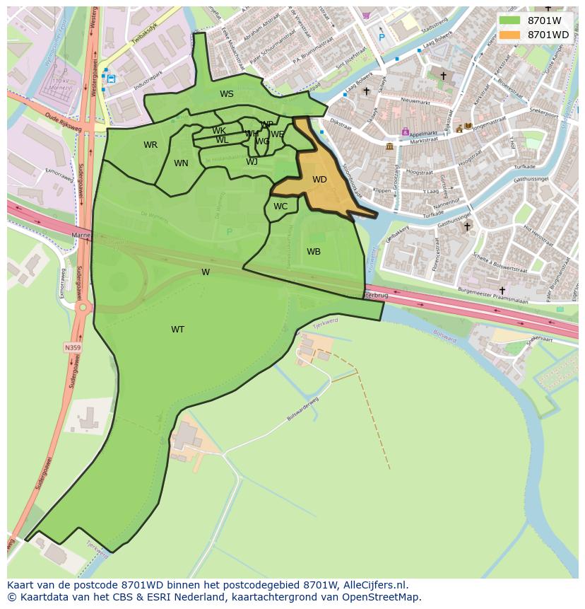 Afbeelding van het postcodegebied 8701 WD op de kaart.