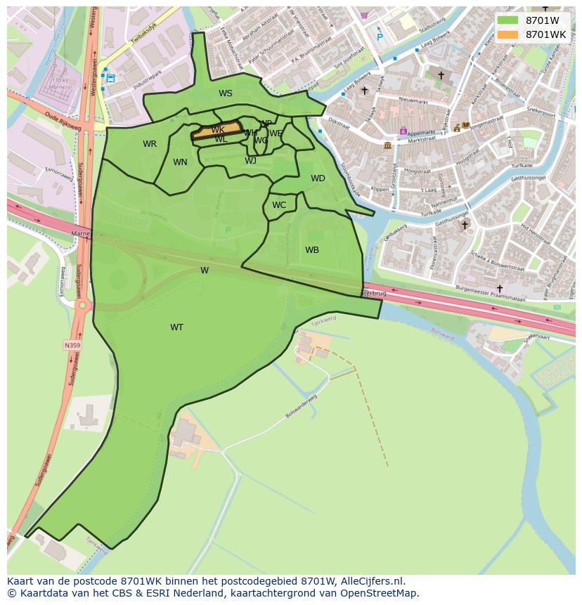 Afbeelding van het postcodegebied 8701 WK op de kaart.