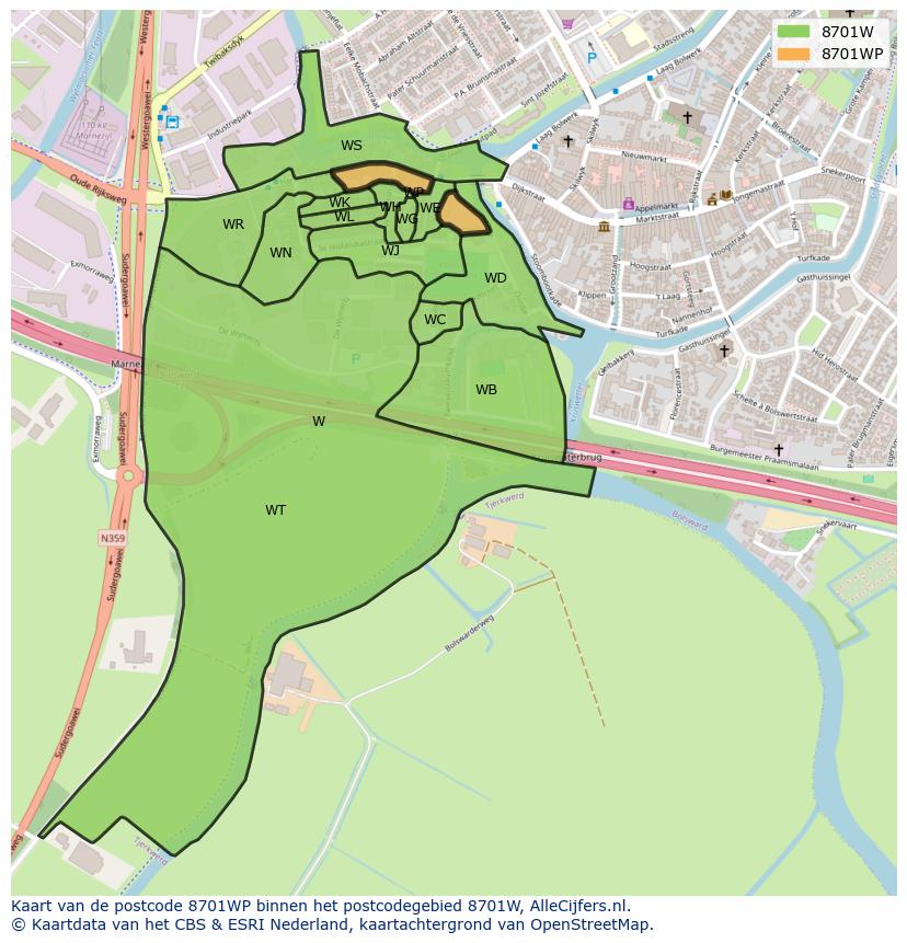 Afbeelding van het postcodegebied 8701 WP op de kaart.