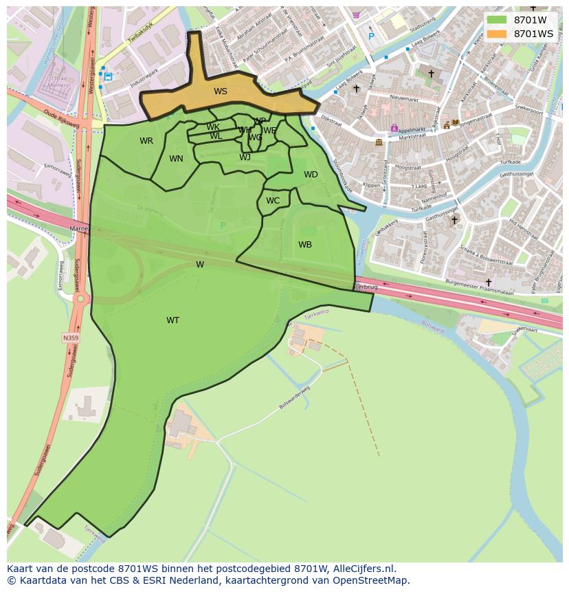 Afbeelding van het postcodegebied 8701 WS op de kaart.