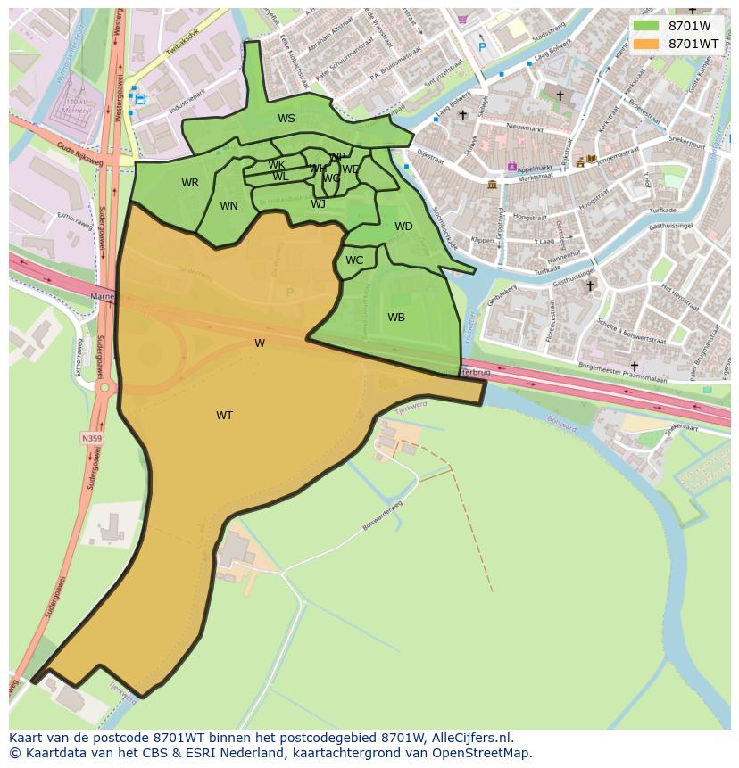 Afbeelding van het postcodegebied 8701 WT op de kaart.