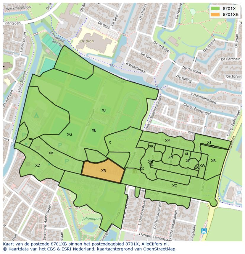 Afbeelding van het postcodegebied 8701 XB op de kaart.
