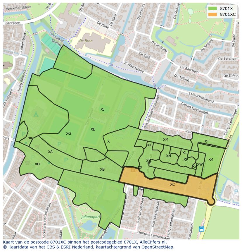 Afbeelding van het postcodegebied 8701 XC op de kaart.