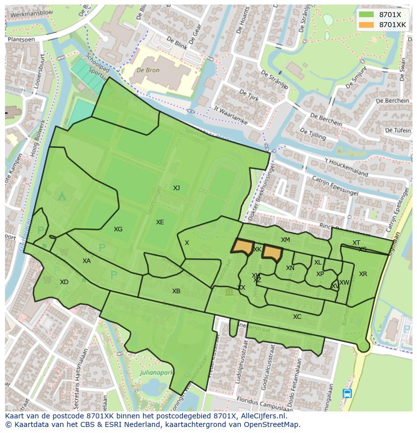 Afbeelding van het postcodegebied 8701 XK op de kaart.