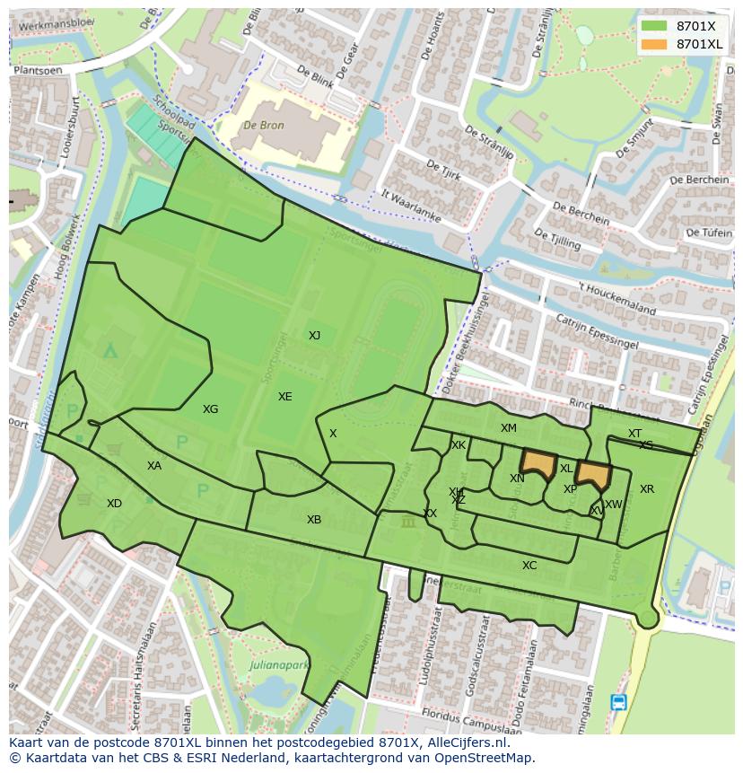 Afbeelding van het postcodegebied 8701 XL op de kaart.