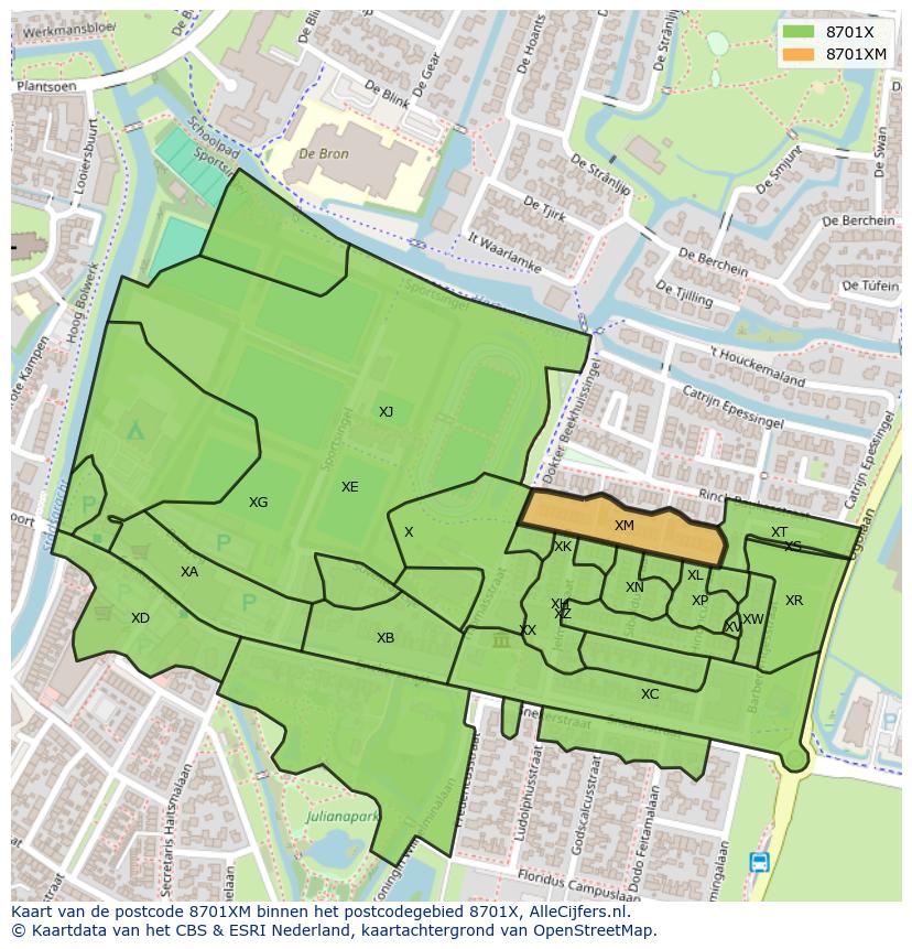 Afbeelding van het postcodegebied 8701 XM op de kaart.