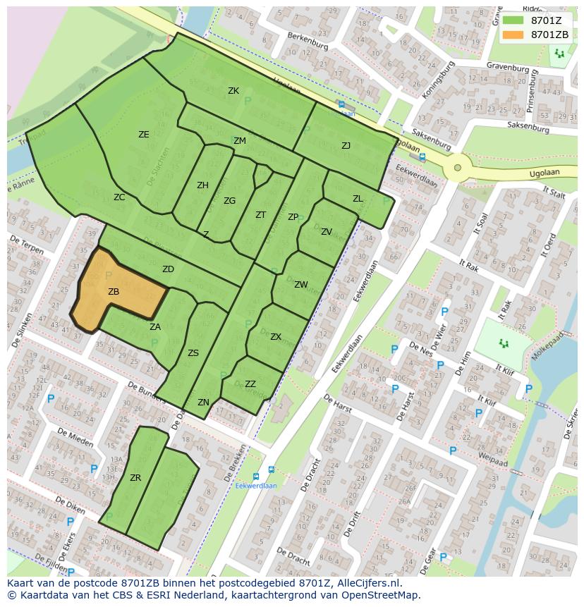 Afbeelding van het postcodegebied 8701 ZB op de kaart.