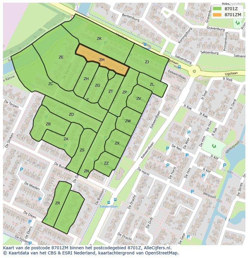 Afbeelding van het postcodegebied 8701 ZM op de kaart.