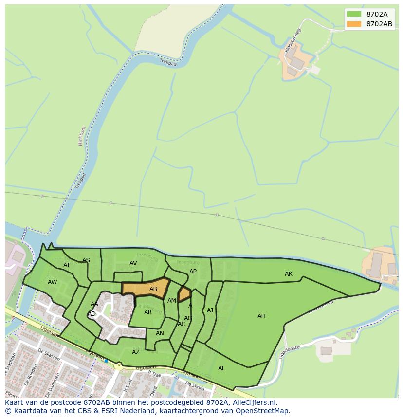 Afbeelding van het postcodegebied 8702 AB op de kaart.