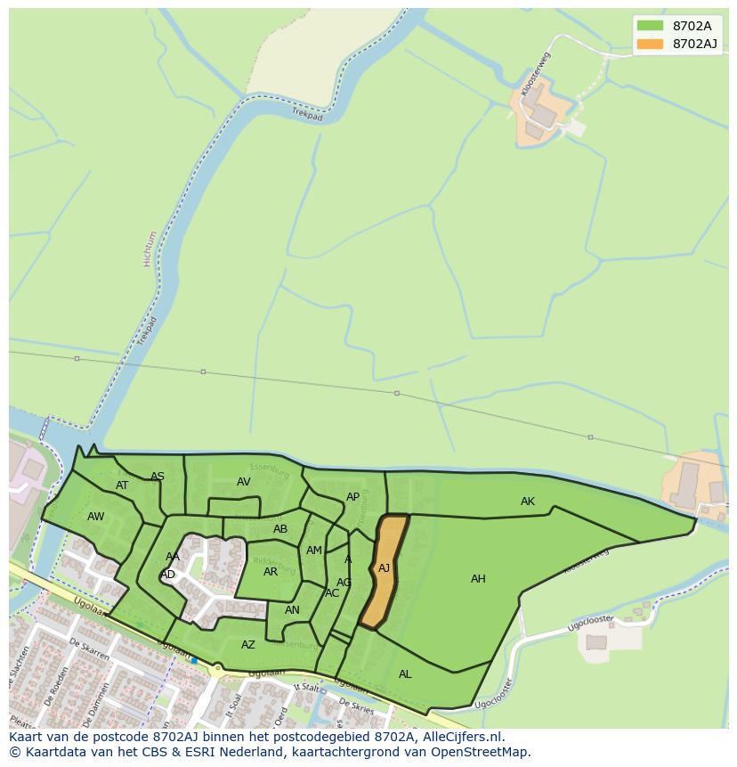 Afbeelding van het postcodegebied 8702 AJ op de kaart.